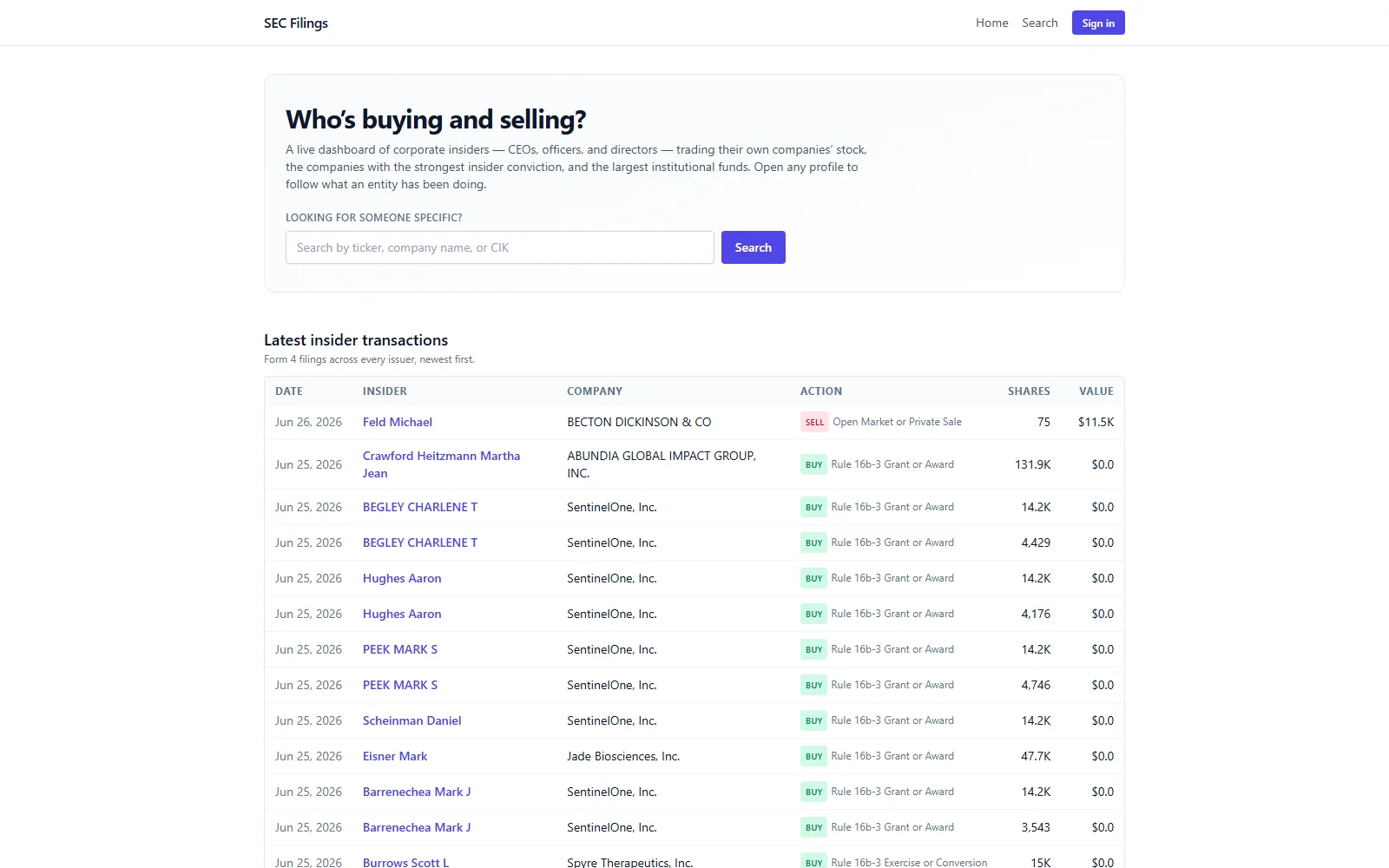 SEC Filings Parser — Turns raw SEC EDGAR filings into searchable insider, fund, and company profiles — free.